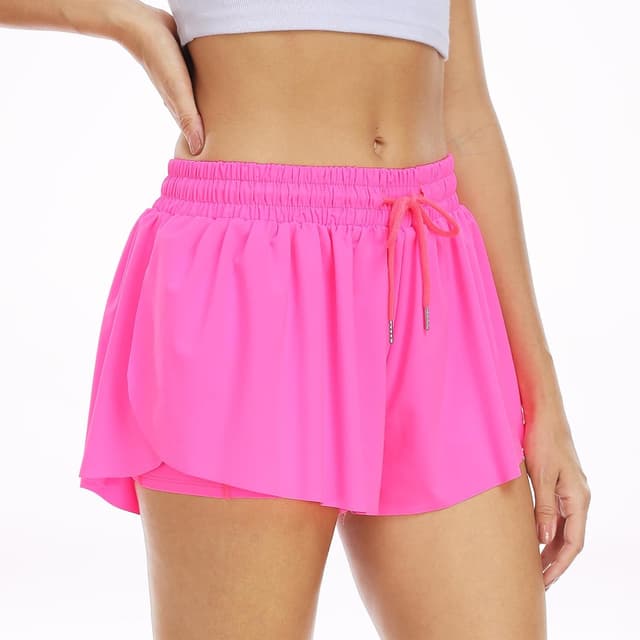 Detalle 2 de Wsirmet Flowy Butterfly 2-in-1 Athletic Workout Shorts for Women with Pockets