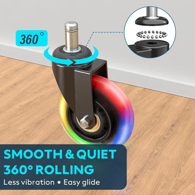 Thumbnail 6 de WEWILL RGB Bürostuhl Rollen (3" / 11×22 mm) – 5er Set, leuchten beim Rollen in 4 Farben, ohne Batterie