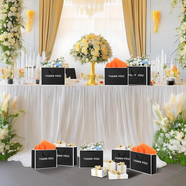 Detalle 2 de EUSOAR Thank You Bags (10 Pack) Thick Black Paper Gift Bags, Medium M with Handles