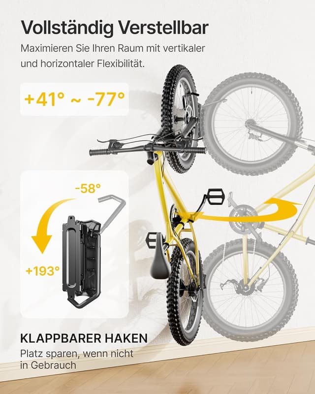 Detalle 2 de monTEK schwenkbare Fahrrad-Wandhalterung für Breitreifen bis 115 mm (bis 35 kg)