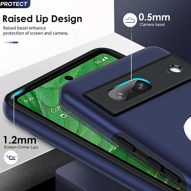 Detalle de LeYi case for Google Pixel 7 (Blue) with 2 screen protectors and invisible metal ring stand
