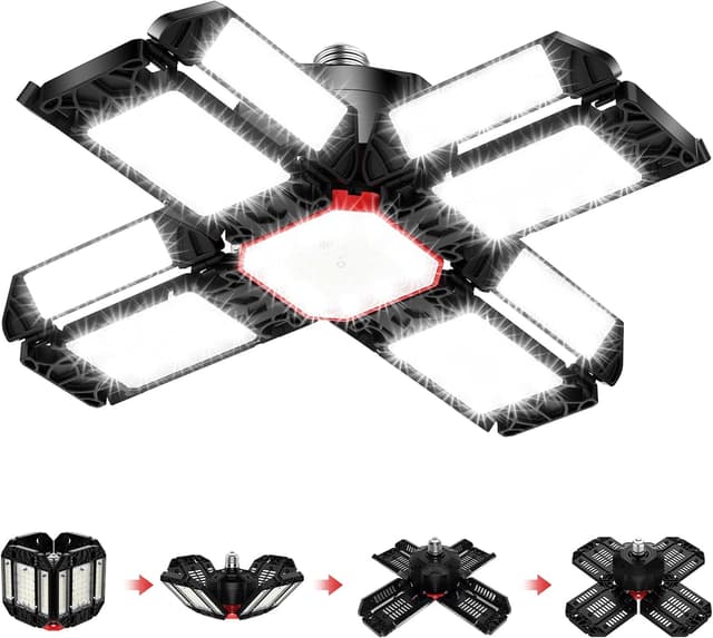 Detalle de 200W LED Garage Light 1 Pack (20000LM, 6500K) with 12 Adjustable Panels for E26/E27 Bays