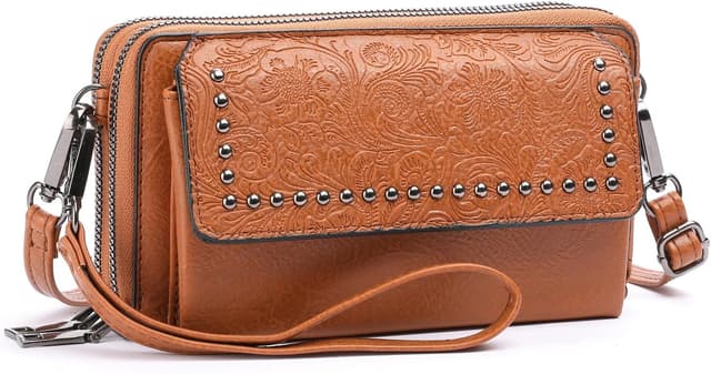 Detalle de FALAN MULE crossbody phone bag with RFID blocking, wallet compartments and detachable strap