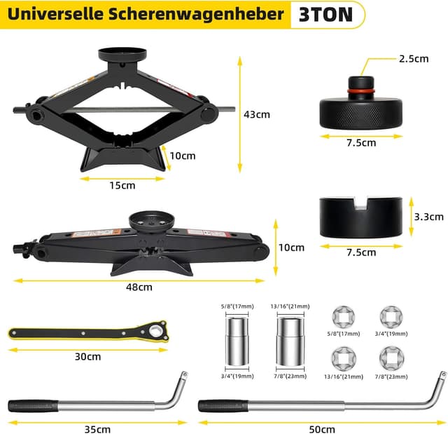 Detalle de Olubfdh Wagenheber 3T (3.000 kg) Scherenwagenheber-Set für SUV, MPV und Tesla inkl. Reifenwechsel-Werkzeug