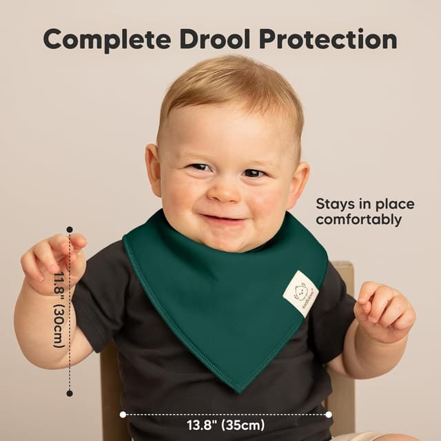 Thumbnail 4 de KeaBabies 8-Pack Organic Baby Bandana Bibs (Hunter) — Super Absorbent Cotton Triangle Bibs