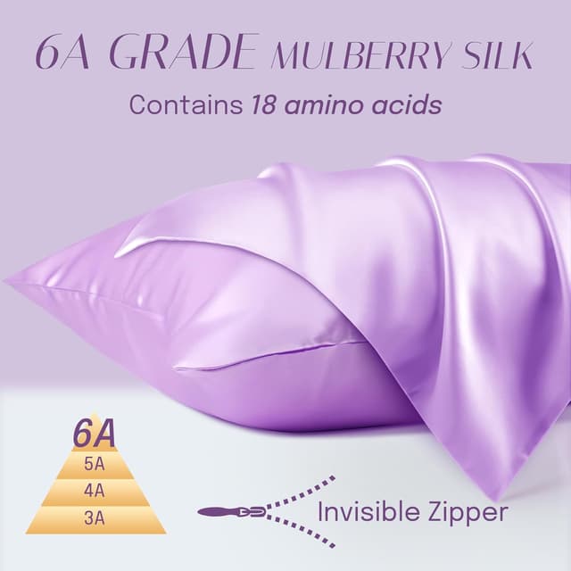 Thumbnail 1 de OLESILK Seide-Kissenbezug (16 Momme) 40x40 cm, Helllila, mit Reißverschluss – 2er-Set