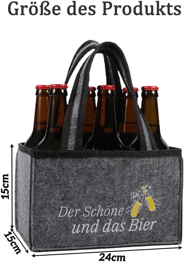 Detalle 2 de Anicy Männerhandtasche Bier – Flaschenträger für 6 Flaschen mit lustigem „Der Schöne und das Bier“-Motiv