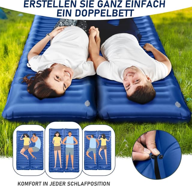 Detalle de JEMULICE Isomatte Camping mit 12 cm Komforthöhe und Fußpumpe – ultraleichtes Packmaß für Zelt & Wandern