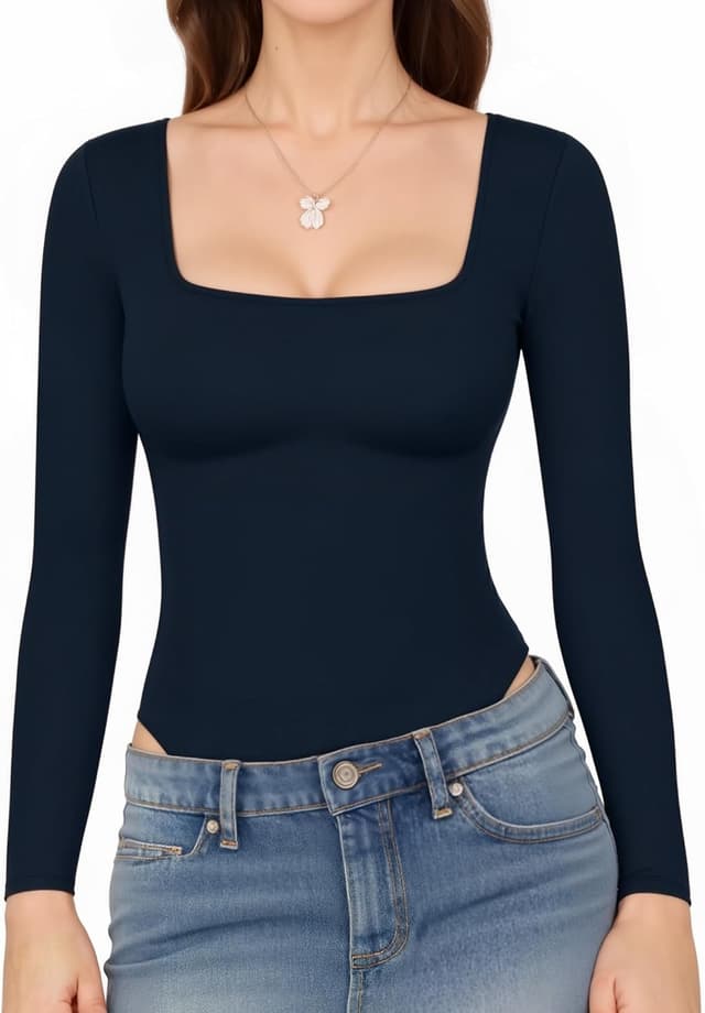 Detalle 2 de ALGALAROUND square-neck long sleeve bodysuit for women in cotton & elastane