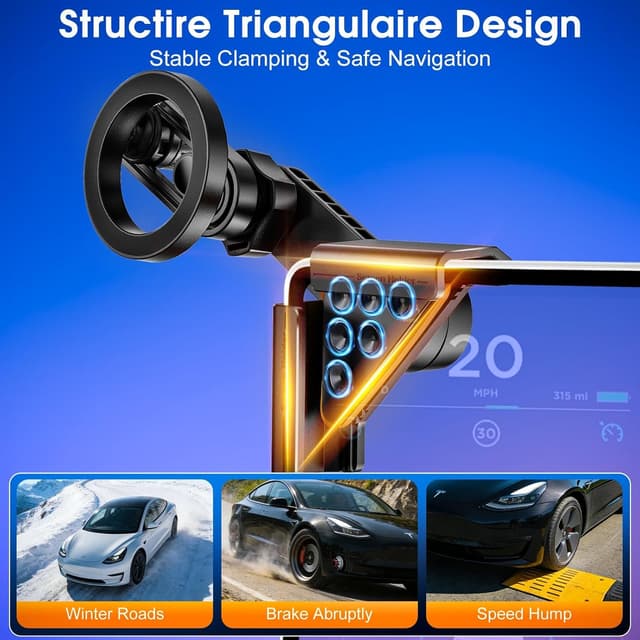 Detalle de IYOFINE M2026 Tesla Phone Mount (No-Glue) with MagSafe Magnetic Dash Holder