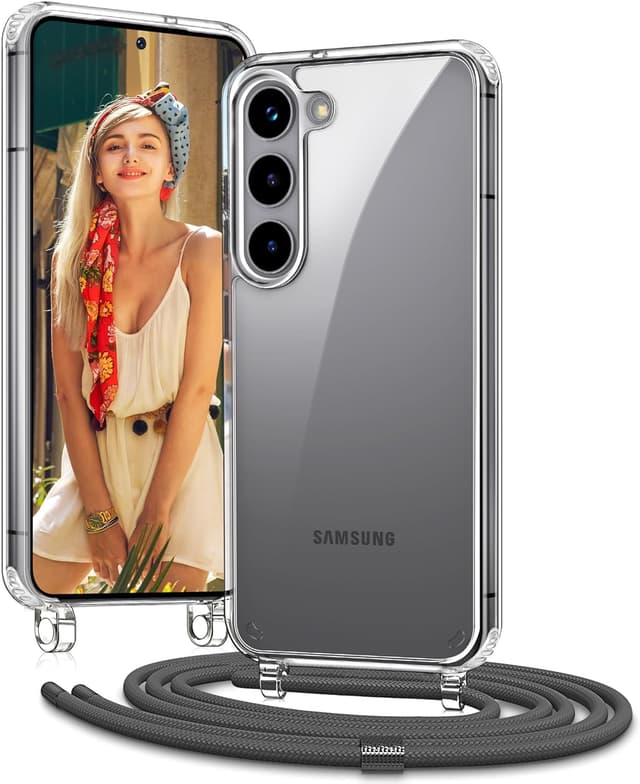 Detalle de Vaykwo Handykette für Samsung Galaxy A55 5G / A35 5G – transparente Case zum Umhängen mit Kameraschutz und Bildschirmschutz, grau