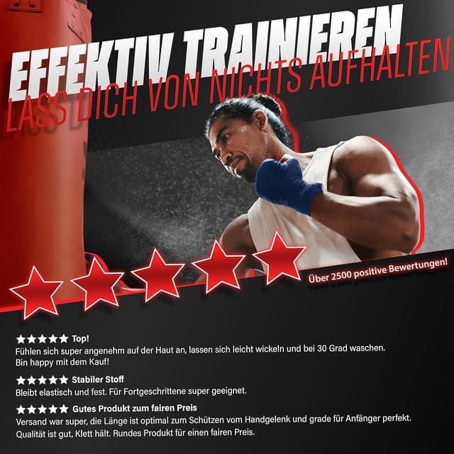 Detalle 2 de Moncada Fighting® Boxbandagen mit Daumenschlaufe (4 m) – extra breiter Klettverschluss für Boxen, MMA & Kickboxen