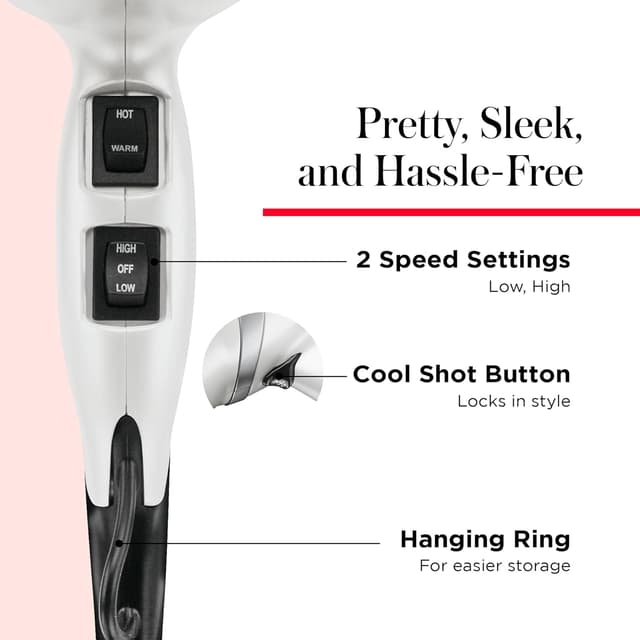 Detalle de Revlon Infrared Hair Dryer with Diffuser & Concentrator (Ionic Ceramic, 1875W) — Salon-Quality Blowout for Less Frizz (White)