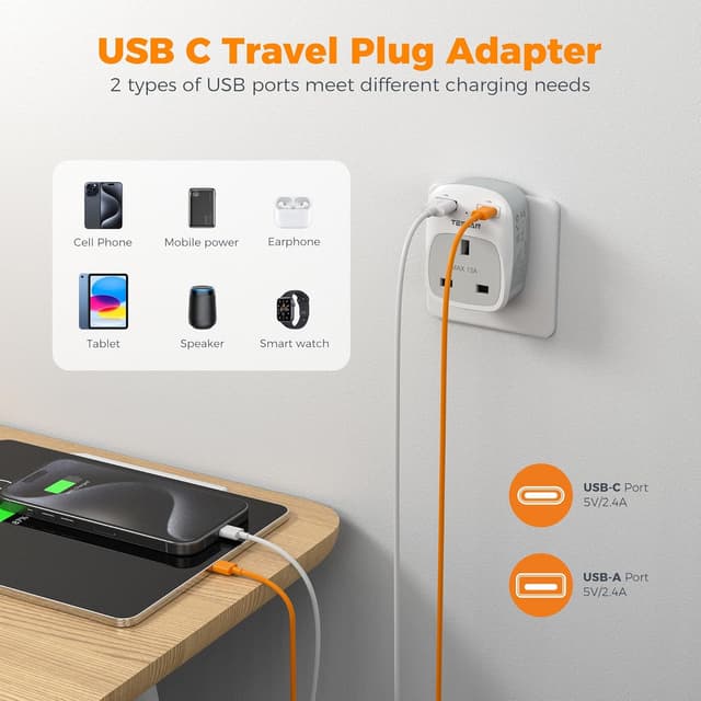 Thumbnail 4 de TESSAN UK to Swiss Plug Adapter with USB C 🔌