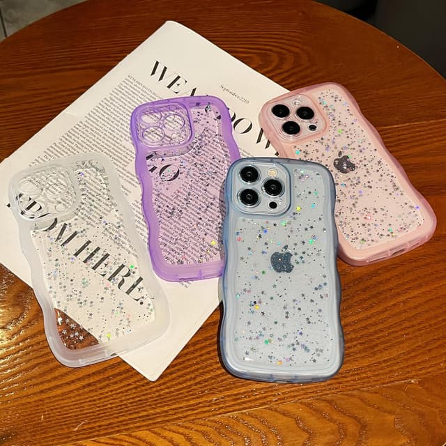 Thumbnail 6 de ZTOFERA Handyhülle für iPhone 14 Pro (6,1") – transparente TPU-Schutzhülle mit Wellenrahmen und Sternen-Design, violett