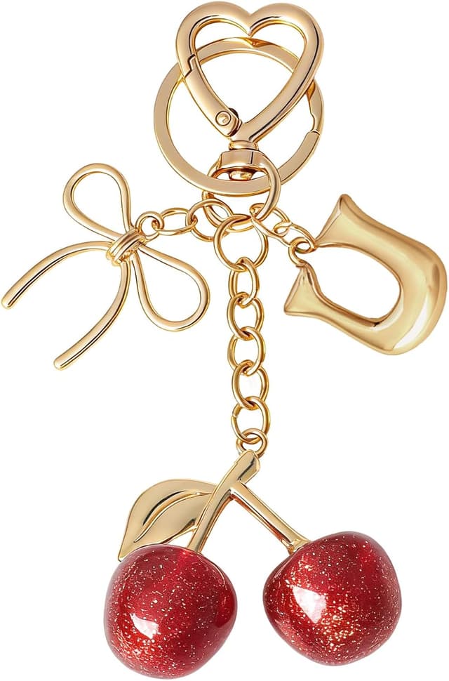 Detalle de Snylcce Pink Cherry Bow A-Z Initial Keychain with Crystal Accent