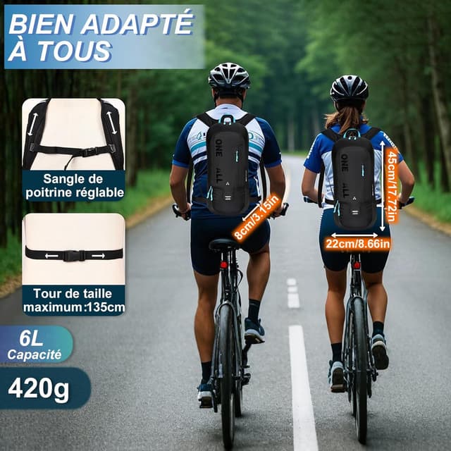 Detalle de LOCAL LION Sac à Dos Vélo 6L avec compartiments réfléchissants (22 x 8 x 45 cm, 420 g)