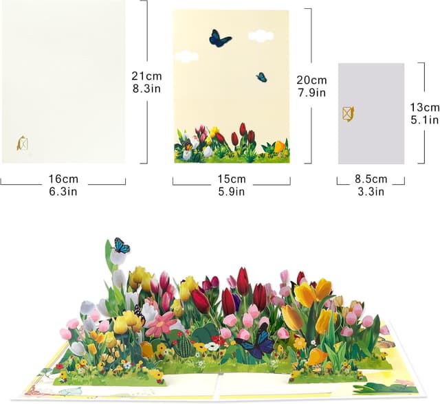 Detalle de DLYMXGC Reihe von Tulpen Pop Up – 3D-Blumenstrauß Grußkarte mit Leerkarte und Umschlag