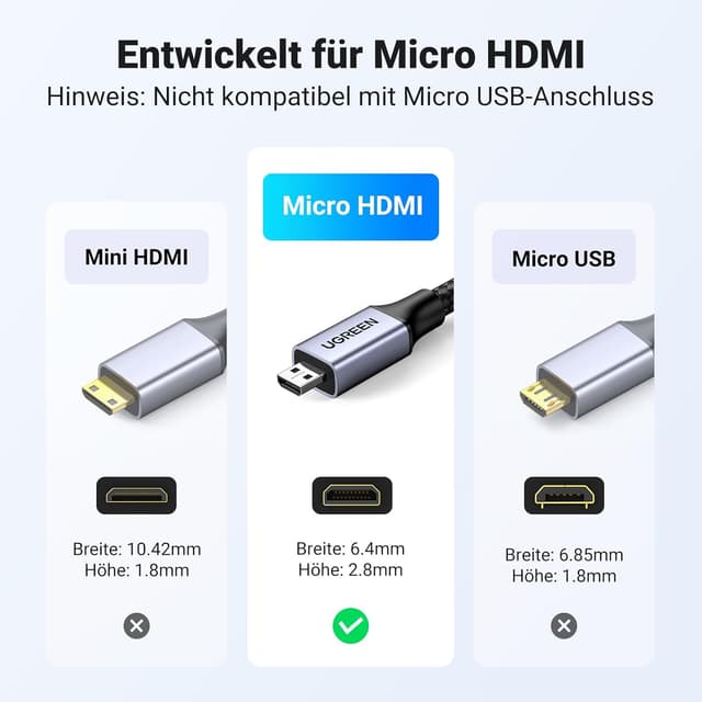 Detalle 2 de UGREEN Micro HDMI auf HDMI 2.1, 2 m