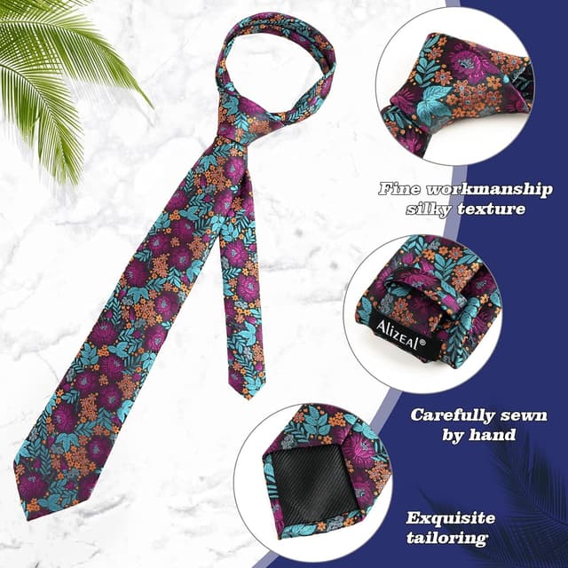 Detalle 1 de Alizeal Floral Necktie Set, 8cm