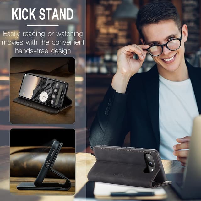 Detalle de owlhold Klapphülle für Google Pixel 9A mit Standfunktion, Kartenfächern und PU-/TPU-Schutz (Schwarz)