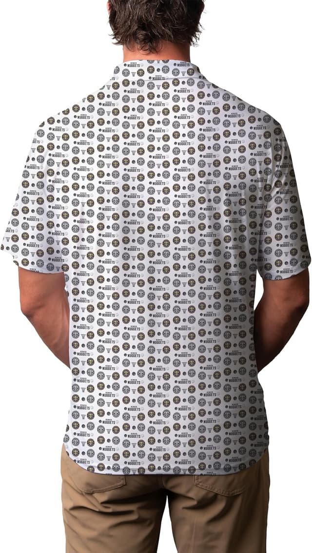 Detalle de Blue 84 NBA Officially Licensed Performance Polo (Denver Nuggets) – All-Over Print Short Sleeve