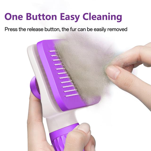 Detalle 2 de ACE2ACE Haustier-Bürste für Hund und Katze (Langhaar & Kurzhaar) mit One-Touch-Reinigung, Violett