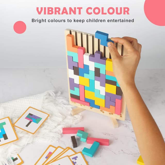 Thumbnail 5 de BUCOMTU Rompecabezas 3D madera Tetris 10 tarjetas