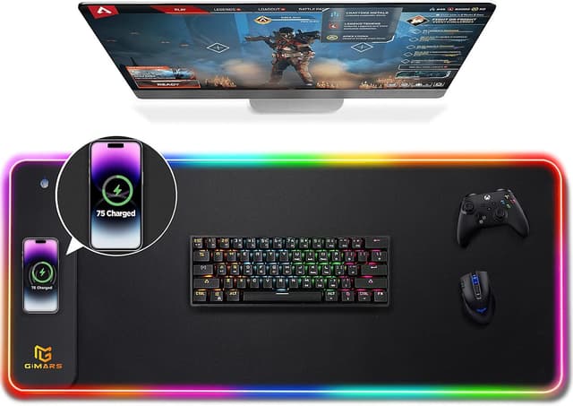 Detalle de Gimars RGB Gaming Mouse Pad with 15W Wireless Charging (XL 800x300x4mm)
