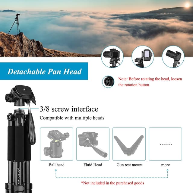 Detalle 2 de Victiv Kamera-Stativ 52–185 cm leichtes Fotostativ