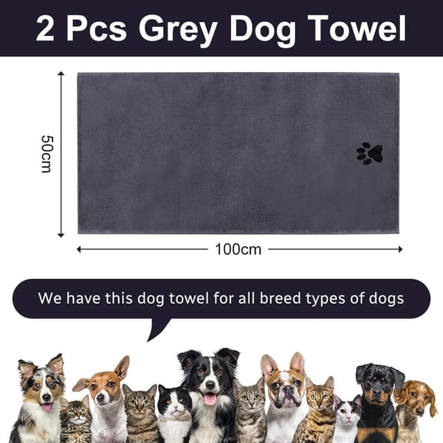 Detalle 2 de Adiwo 2er-Set Hunde-Handtücher (100 × 50 cm) – extra saugfähig, schnell trocknende Mikrofaser in Grau