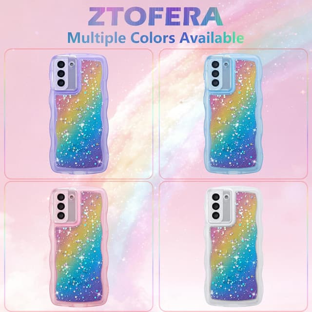 Detalle 2 de ZTOFERA Curly Wave Glitter Rainbow Star TPU Case for Samsung Galaxy S22 5G (6.1-inch)