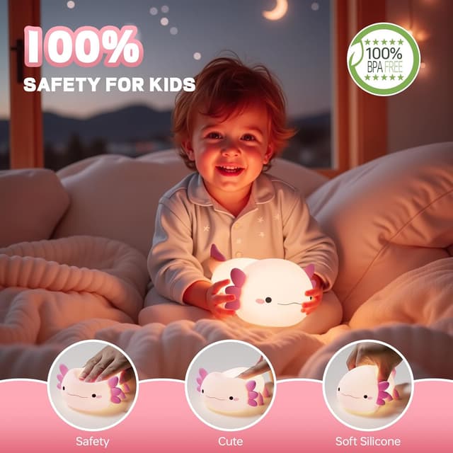 Detalle 2 de VoMii Axolotl Nachtlicht für Kinder mit Timer