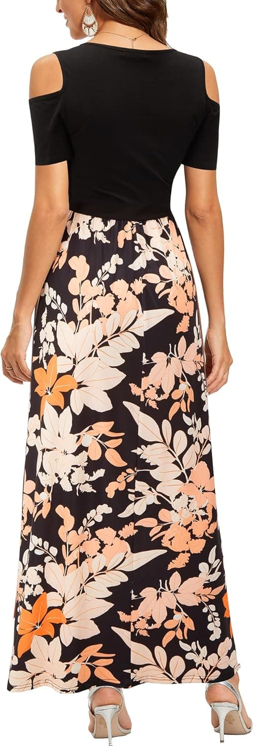 Detalle de STYLEWORD Robe longue femme d’été florale à épaules dénudées et poches