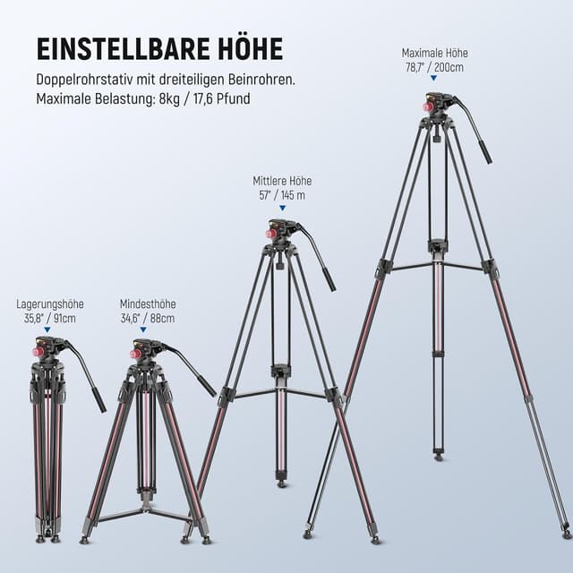 Thumbnail 1 de NEEWER LL38 2 m Videostativ mit Fluidkopf