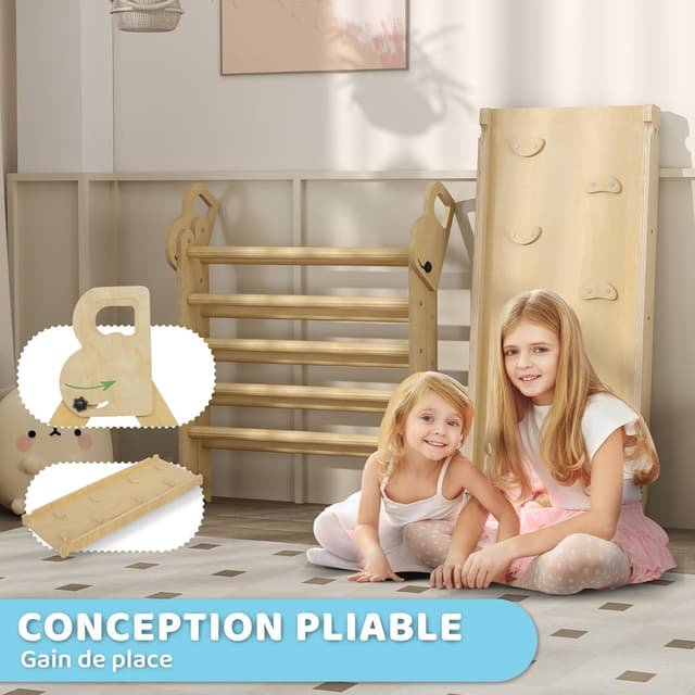 Detalle 2 de AIYAPLAY Triangle d’escalade enfants 5 en 1 (triangle, arche basculante, rampe réversible, toboggan, bascule) jusqu’à 50 kg