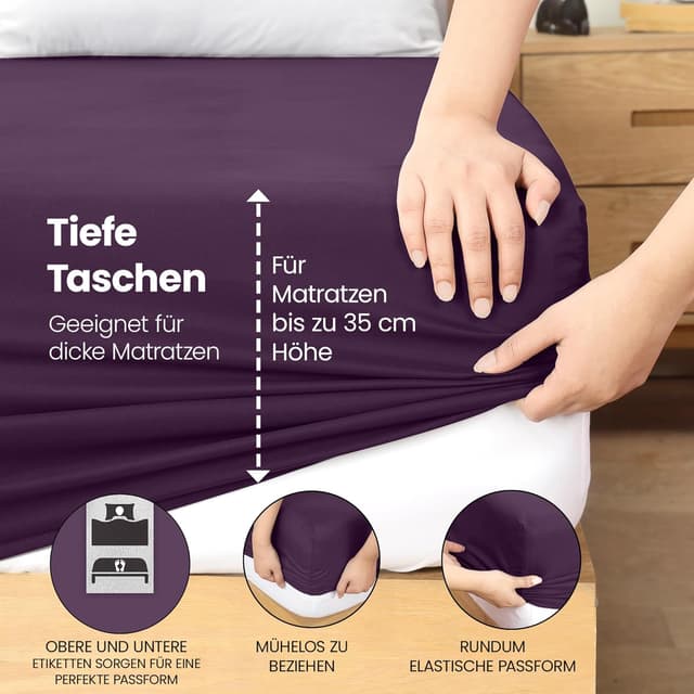 Detalle de Utopia Bedding Spannbettlaken 140x200 cm in Lila – Gebürstete Polyester-Mikrofaser mit 35 cm Taschen tiefe