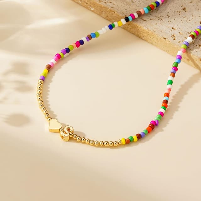 Thumbnail 6 de TINGN Collier de perles colorées fait main pour femme et fille, cœur en pendentif