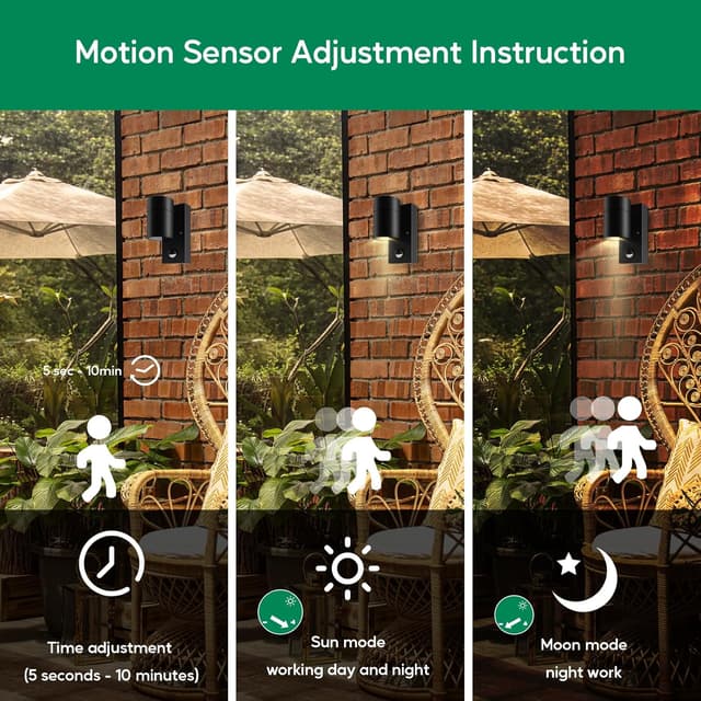 Detalle de Kerry Outdoor Motion Sensor Wall Lights (PIR) – IP44 Black Stainless Steel Downlights for Mains Power