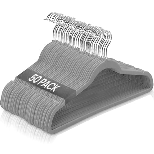 Detalle de EDIESI Ediesi perchas de terciopelo antideslizantes (50 unidades) gris, finas para camisa, pantalón y falda