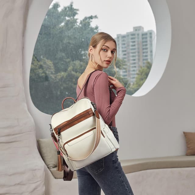 Detalle de BOSTANTEN sac à dos en cuir véritable pour femme – sac de voyage casual à porter en bandoulière ou à l’épaule