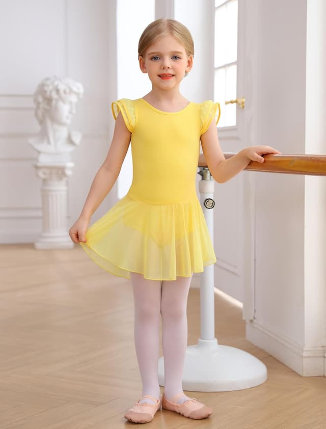 Thumbnail 6 de MdnMd Girls Dance Ballet Leotards Dress with Flutter Sleeves, Hollow Knot Back & Skirt
