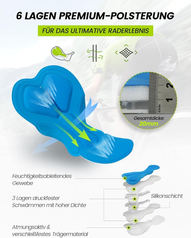 Detalle 2 de Nepest Herren MTB-Shorts mit 4D Gel-Polster, atmungsaktiv & schnelltrocknend