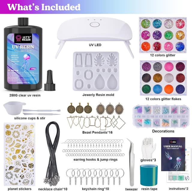 Thumbnail 1 de LET'S RESIN UV Resin Kit with Lamp 153Pcs Jewelry Making Kit 💎🎨