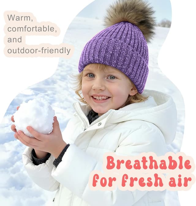 Detalle 2 de DRESHOW Baby- und Kinder-Beanie Wintermütze mit Bommel – weich gestrickt für Jungen & Mädchen