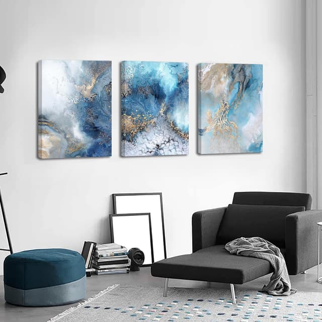 Detalle 2 de 3er Set Leinwandbilder Blau 120x60 cm