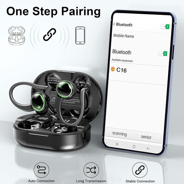 Detalle 2 de 2026 Cuffie Bluetooth 5.4 Sport in-ear con ENC, 6D Bass e display LED