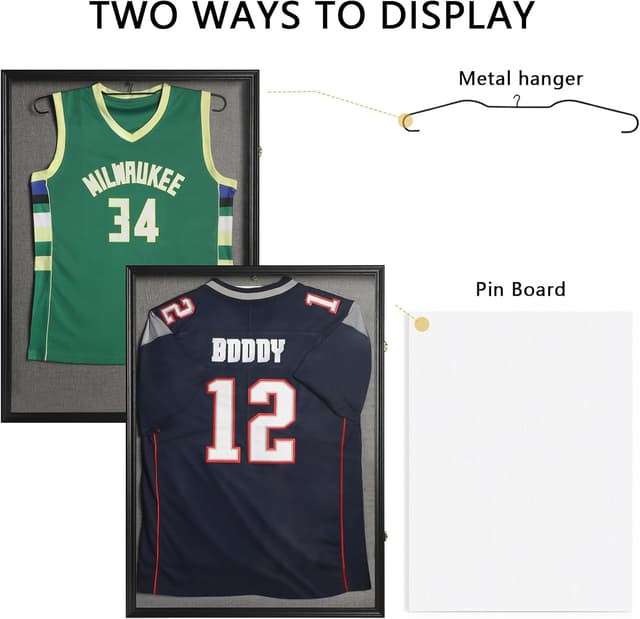 Detalle de IHEIPYE Large Lockable Jersey Frame Display Case with UV-Protection Acrylic Panel (Linen Black)