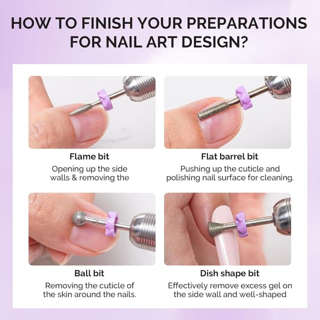 Detalle de MelodySusie Nagelfräser-Bits Set mit Diamantfräsern, 10 Bits + 40 Schleifhülsen + 6,65 mm Mandrel