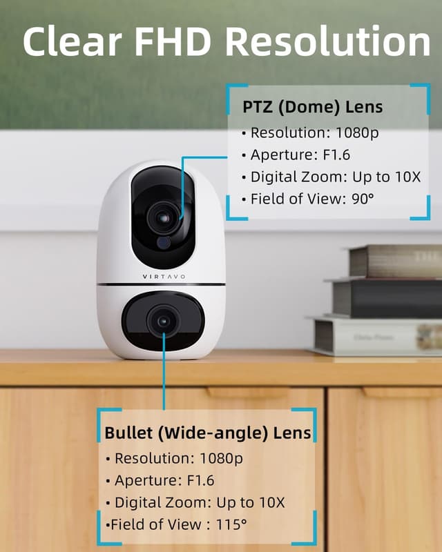 Detalle de VIRTAVO XD1 dual lens indoor security camera